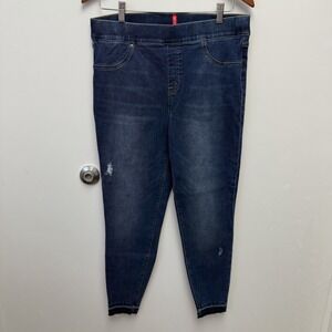 Spanx Jeans Women's XL Blue Denim Distressed Skinny Fit Mid Rise Stretch
